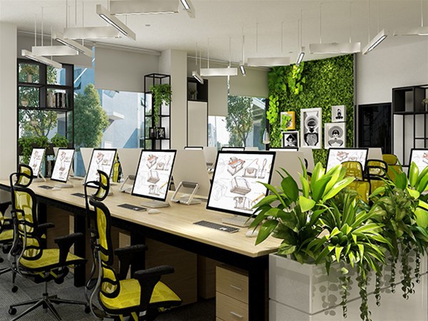 綠色植物設計元素營造出舒適辦公室環境